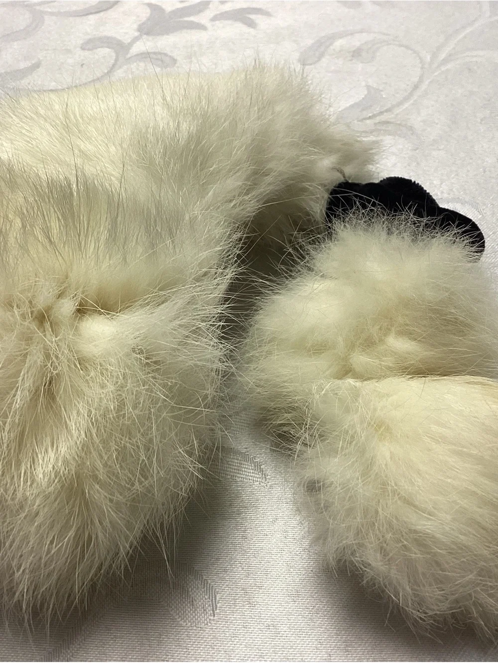 Cream Fur collar. face too 😊😊😊😊with Pom-Pom Accents